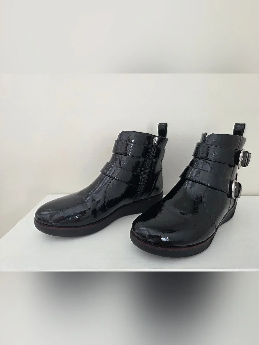 Fitflop Women's Black Patent Double-Buckle Chukka Boots